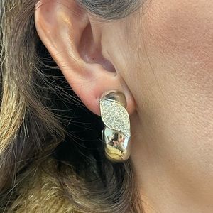 Vintage Silver tone and Crystal Clip on Earrings